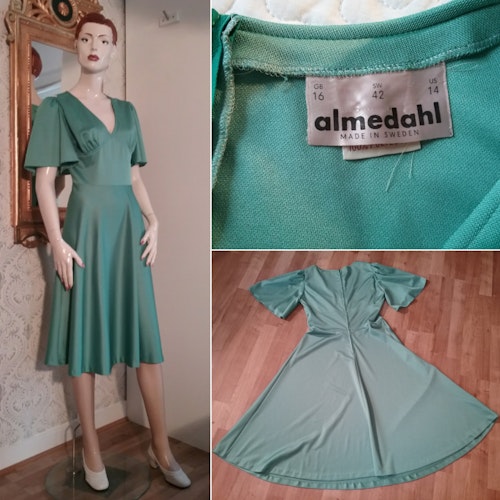 Retro vintage Almedahls mintgrön klänning syntet 70-tal 60-tal