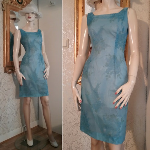 Vintage ljusblå pytteliten fodralklänning organza 60-tal