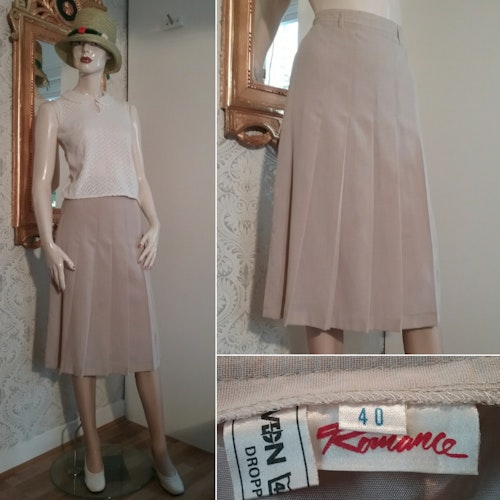 Vintage retro beige ljus kjol Romance VDN-märkt lagda veck 60-tal