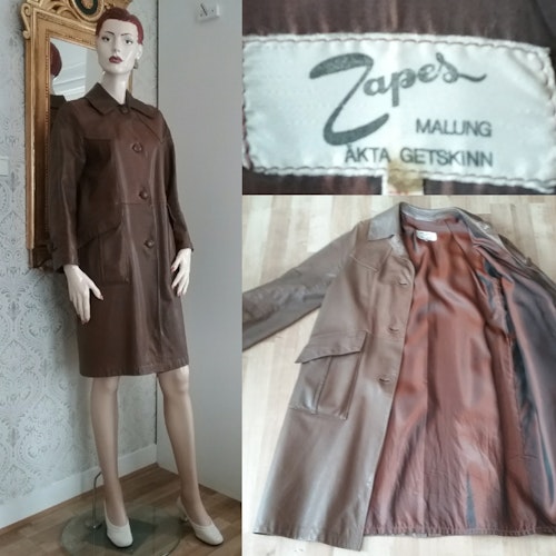 Vintage retro brun skinnkappa Zapes Malung getskinn dam 50-tal 60-tal