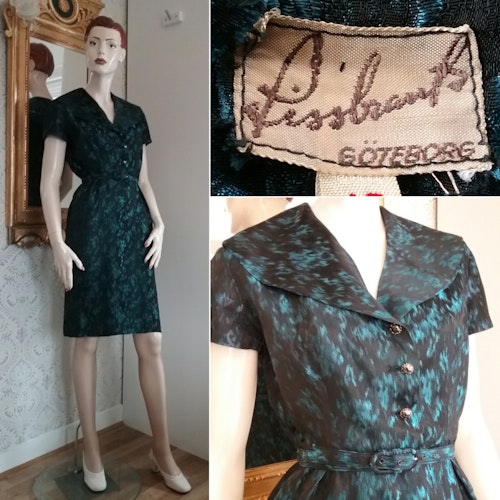 Vintage blå-svart wiggles-dress klänning snäv kjol Lissbrants 50-tal