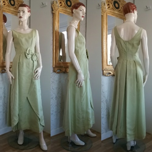 Vintage grön chiffong-klänning festklänning vacker skärning 60-tal
