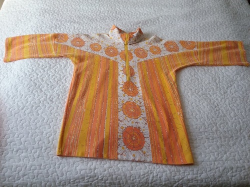 Vintage retro Maud Fredin Fredholm gul-orange top jumper lång arm 70-tal