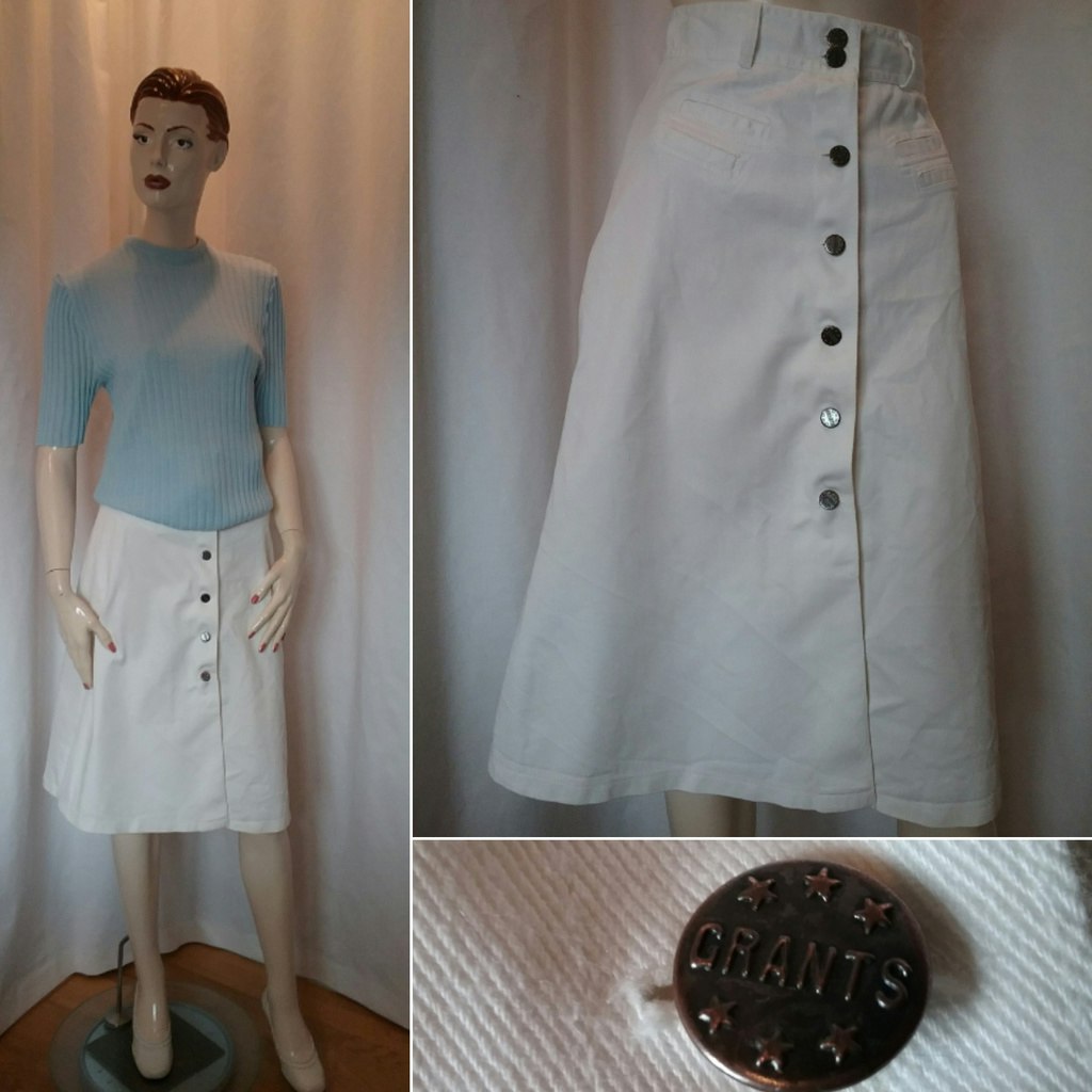 Retro vit jeanskjol med knappar fram utställd Grants 70-tal - Vintage  Corner Österlen
