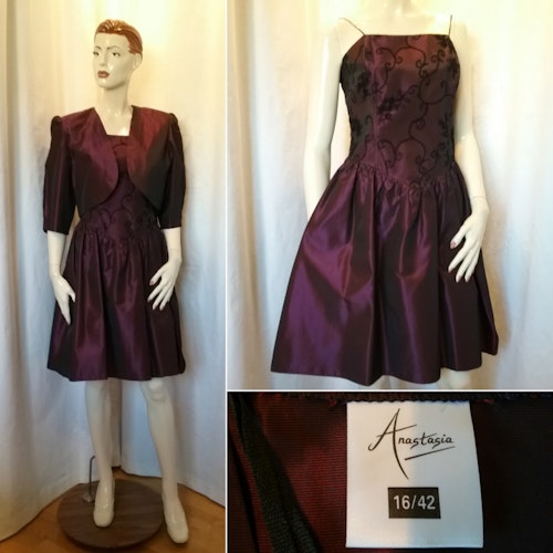 Retro Anastasia dress kort klänning och bolero-jacka vinröd 80-tal