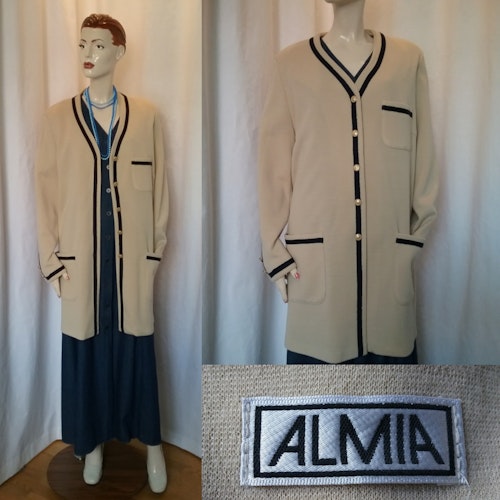 Retro Almia beige kofta jacka tröja med blå detaljer 80-tal