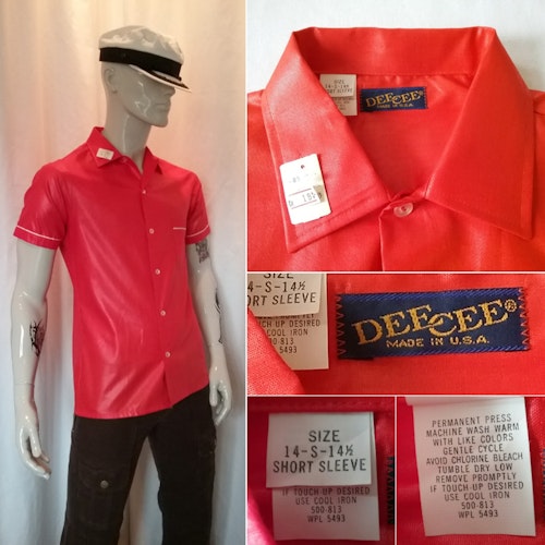 Vintage retro herrskjorta kort arm röd blank yta Dee Cee made in USA Rockabilly