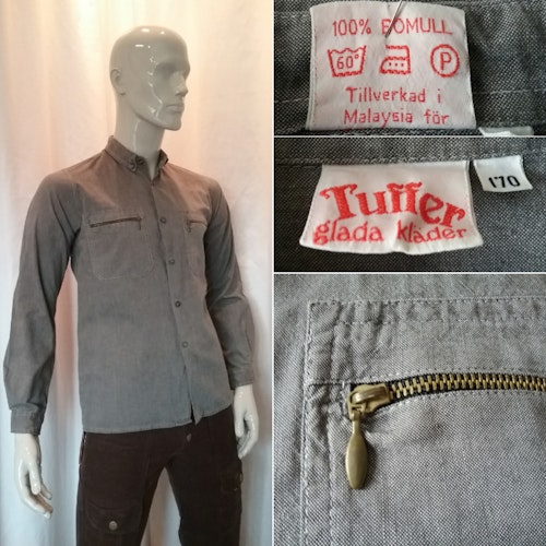 Vintage retro herrskjorta Tuffer Glada Kläder stl 170 grå 70-tal