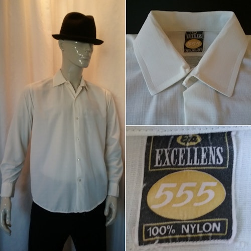 Vintage retro herrskjorta vit nylonskjorta Epa Excellens 555, 50-tal 60-tal