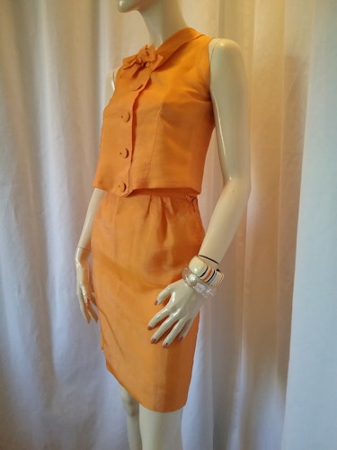 Vintage retro orange dress kjol & top fodrad orange organza pytteliten 60-tal