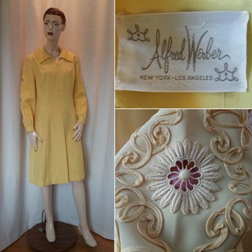 Vintage retro Alfred Werber USA gul klänning med snörmakerier 60-tal