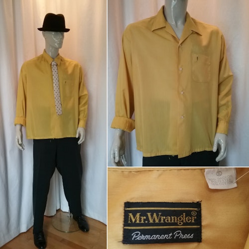 Vintage retro herrskjorta Mr. Wrangler gul lång arm USA stl ca XL
