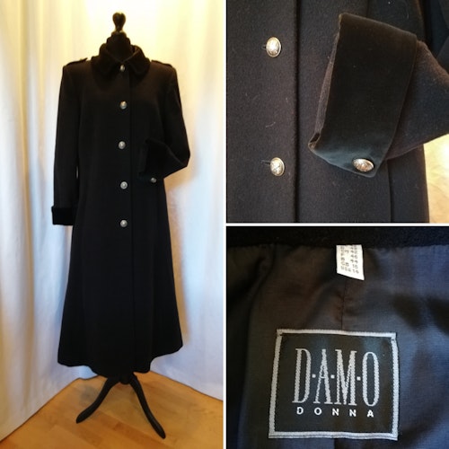 Vinter-kappa svart med sammetskrage Damo Donna fina detaljer vintage-stil