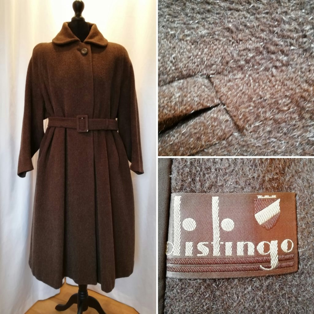 Vintage kappa vinter-kappa Distingo brun med silver-vita inslag vid modell  skärp - Vintage Corner Österlen