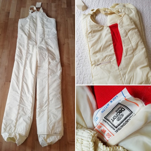 Retro skidbyxor med hängslen Unisex Carma Asken vita/röda 70-tal 80-tal