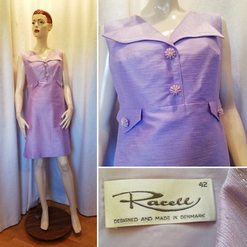 Vintage ljust lavendel-lila klänning med pärlknappar Racell 60-tal