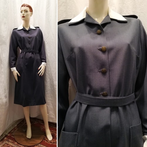 Vintage retro klänning sjuksyster blå med vit krage, extra krage manschett
