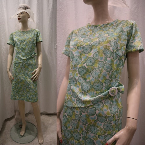 Vintage retro finklänning i syntet dam-modell ljusgrön och turkosgrön 60-tal