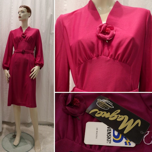 Vintage retro Magna cyklamen-rosa festklänning med ros oanvänd 6070-tal