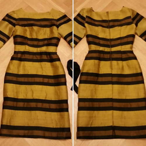 Retro vintage klänning svart och senapsgul snäv kjol, 60-tal