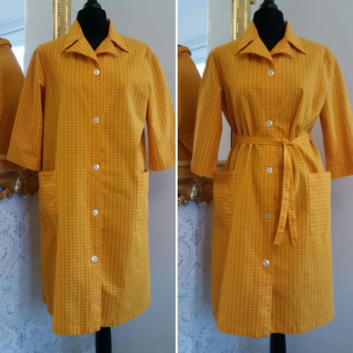 Retro orange gul städrock klänning bomull, 70-tal, Petronella