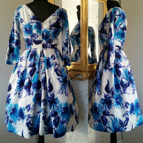 Vintage retro blåmönstrad klänning Fasilko 50-tal 60-tal