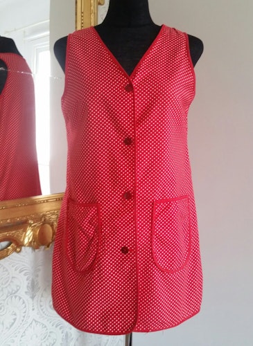 Retro tunika klänning röd med vita prickar bomull 70-tal