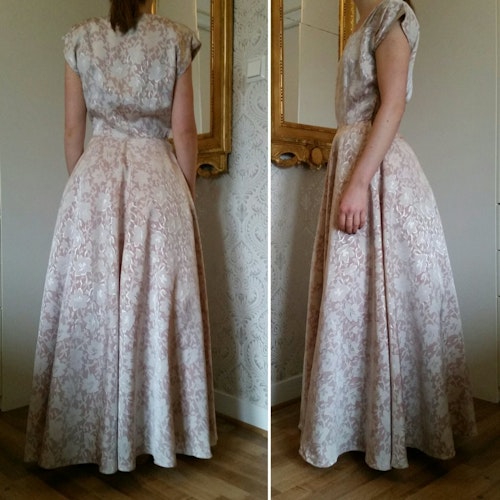 Vintage rosablommig långklänning balklänning Solblomman 40-tal
