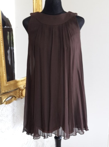 Vintage retro brun byxklänning chiffong Dehå Hertzberg, 60-tal