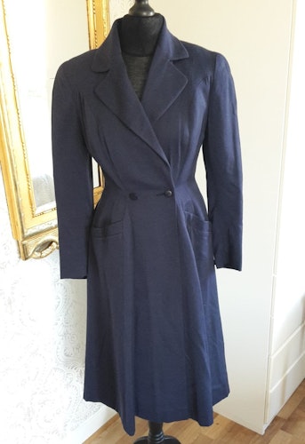 Vintage blå damkappa Zober tunn ull vid kjol 50-tal 60-tal