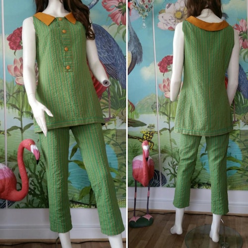 Vintage grön dress, tunika och byxor sval grön bäckebölja, 60-tal