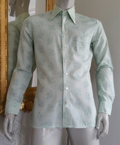 Retro ljusgrön blommig skjorta Algots, 70-tal