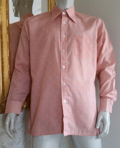 Retro rosarandig skjorta med mönster i grå-svart VDN-märkt, 70-tal