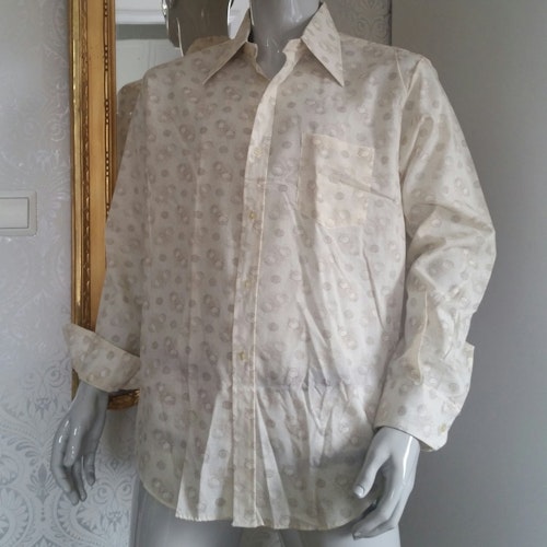 Retro skjorta herrskjorta beige mönstrad Watson deadstock, 70-tal