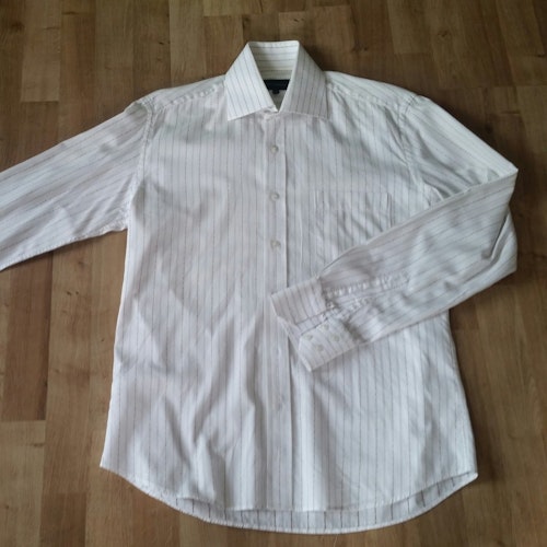 Herrskjorta skjorta vit med prickar i ränder Steel fyrkantig krage retrostil