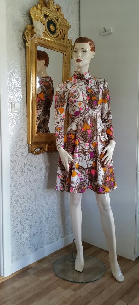 Retro vintage ILGWU klänning med hjärtan och hårslingor syntet 60-tal  70-tal - Vintage Corner Österlen
