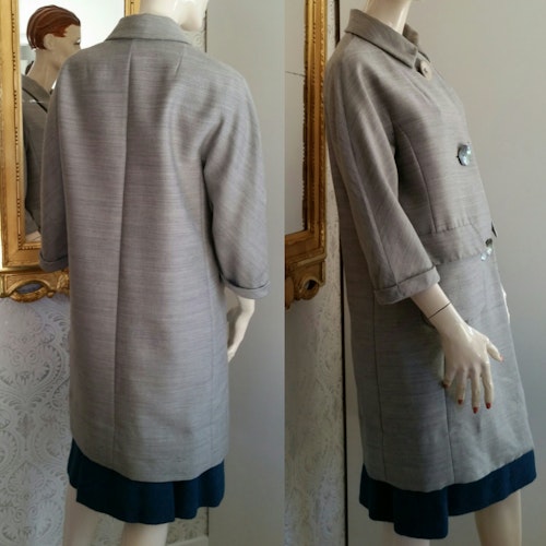 Vintage grå kappa ull stora knappar Beka 50-tal 60-tal
