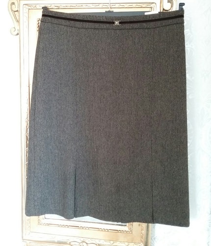 Vintage retro kjol fiskbensmönstrad grön svart brun syntet fodrad 70-tal 80-tal