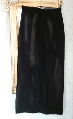 Vintage retro kjol lång mörkbrun sammet fint skärp lång slits 70-tal 80-tal