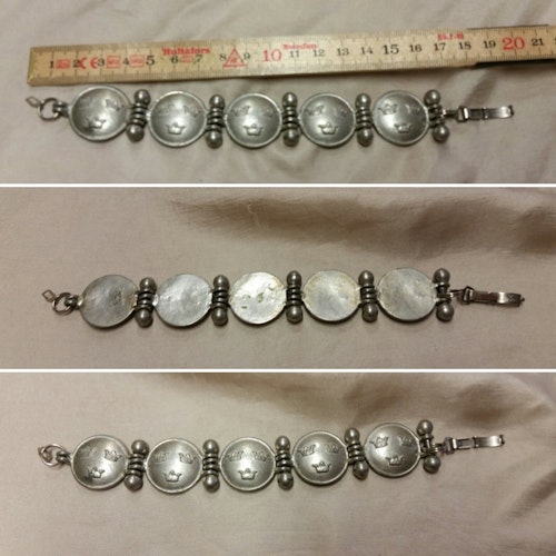 Retro vintage smycke bijouteri armband silverfärgat med tre kronor