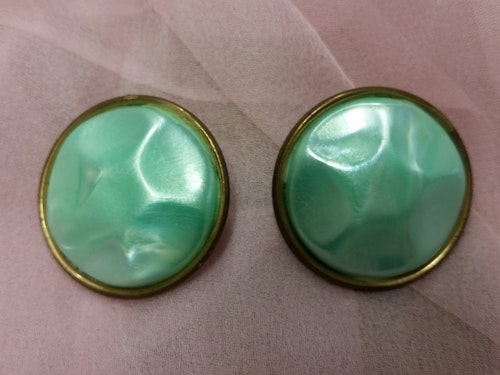 Vintage retro smycke bijouteri örhänge clips turkosgröna knappar större buckliga