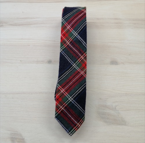 Vintage slips smal skotskrutig blå röd grön bomull