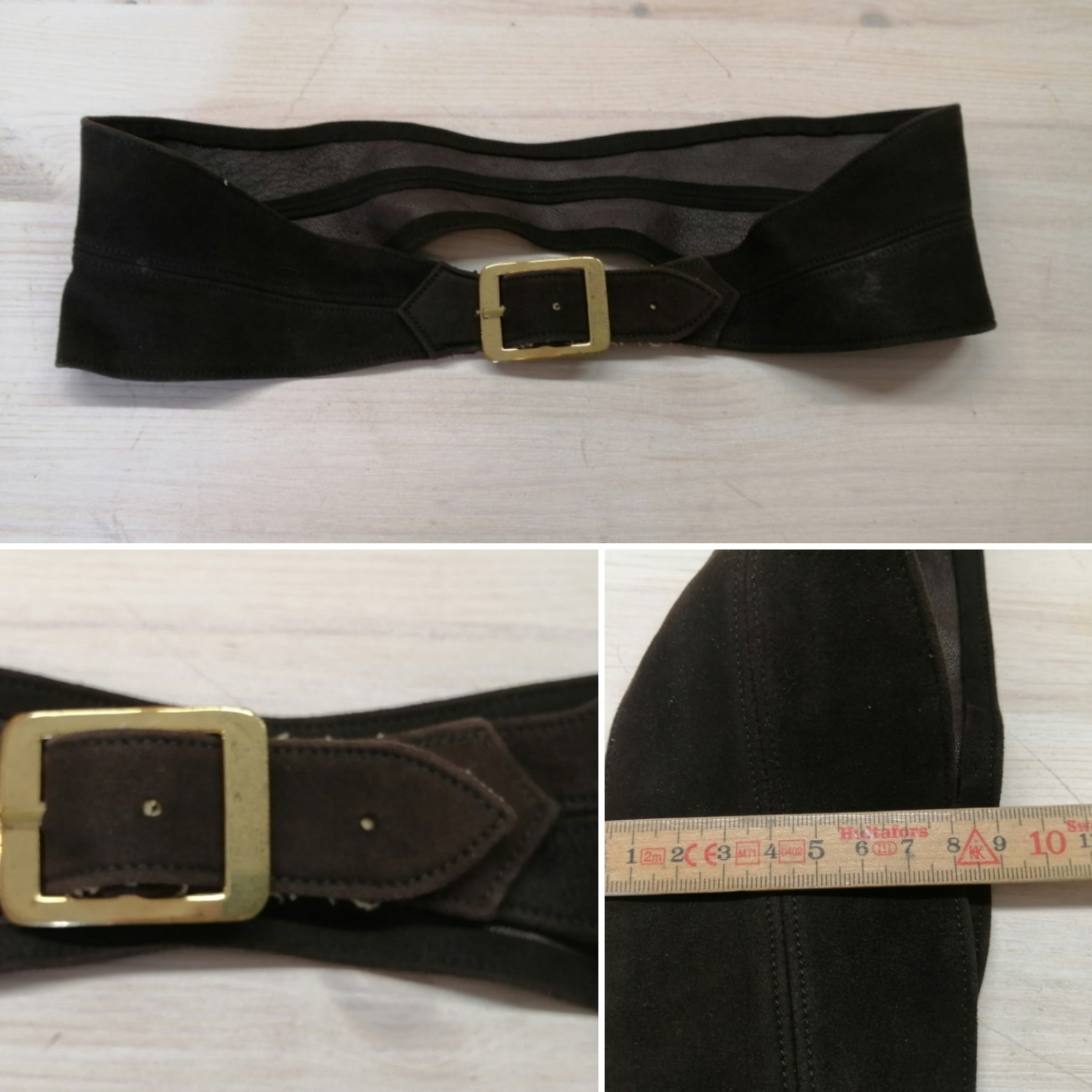 Vintage Skärp bälte brun mocka typ figurformat mindre mässingsf spänne -  Vintage Corner Österlen