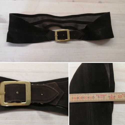 Vintage Skärp bälte brun mocka typ figurformat mindre mässingsf spänne