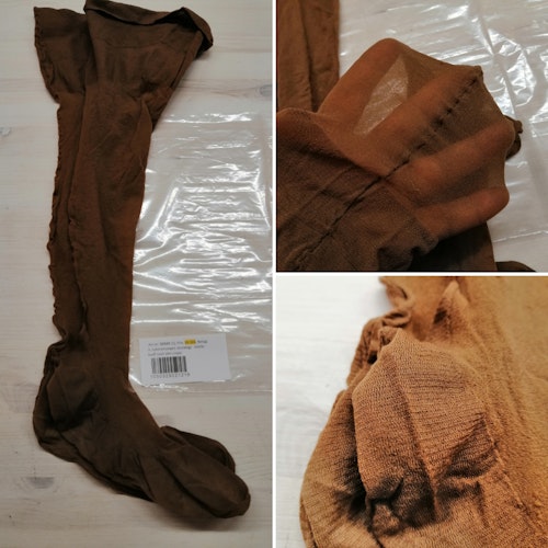 Vintage nylonstrumpor stockings för strumpebandsh mörkt hudf med söm crepe