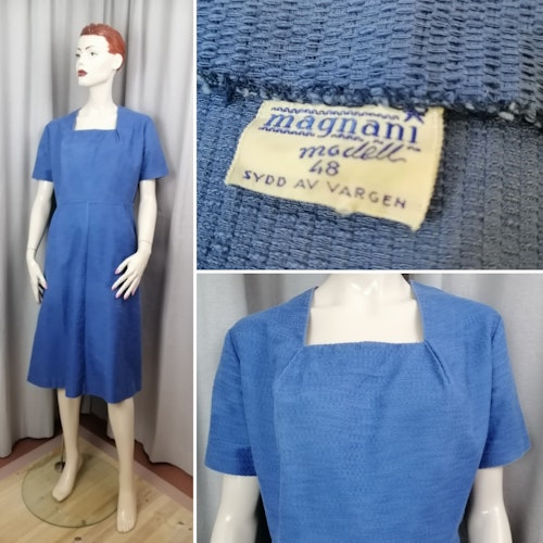 Vintage blå klänning grövre bomull struktur fin form 50-tal