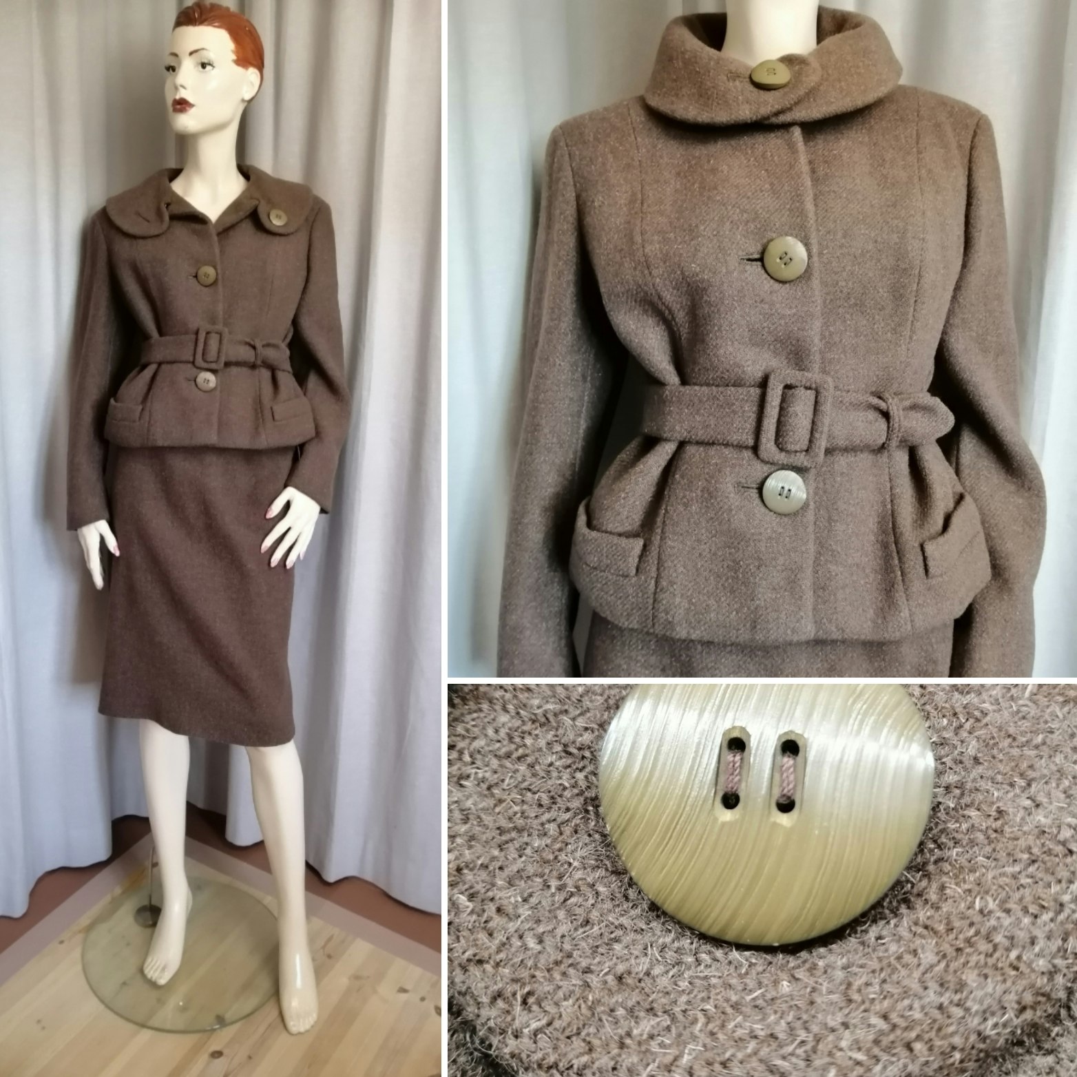 Vintage brun dräkt tjock ull, jacka och kjol 60-tal - Vintage Corner  Österlen