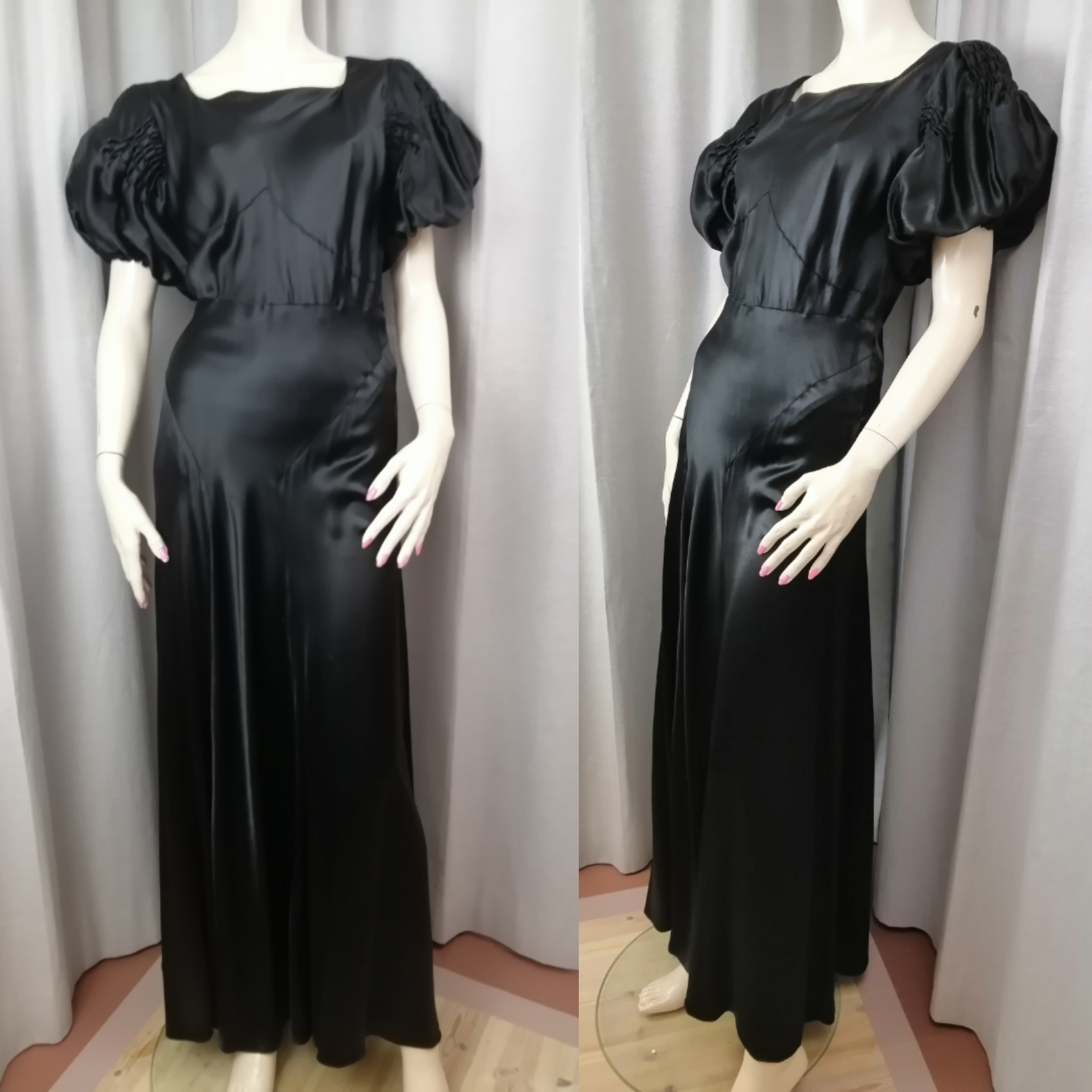 Vintage svart långklänning ev. 30-tal puffärm figursydd