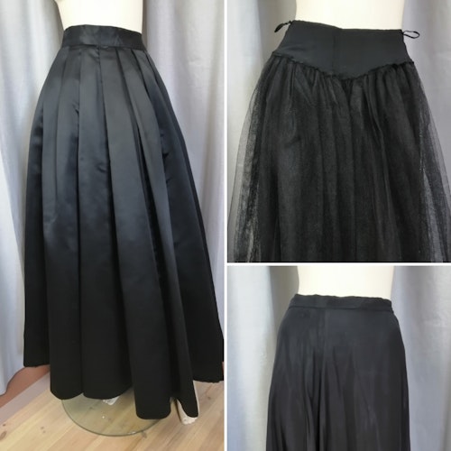 Vintage elegant långkjol, 3 lager inkl 2 underkjolar extra vidd svart 4050-tal