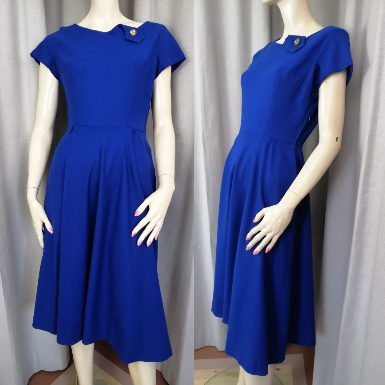 Vintage Kerema kornblå klänning vid kjol vacker skärning 5060-tal